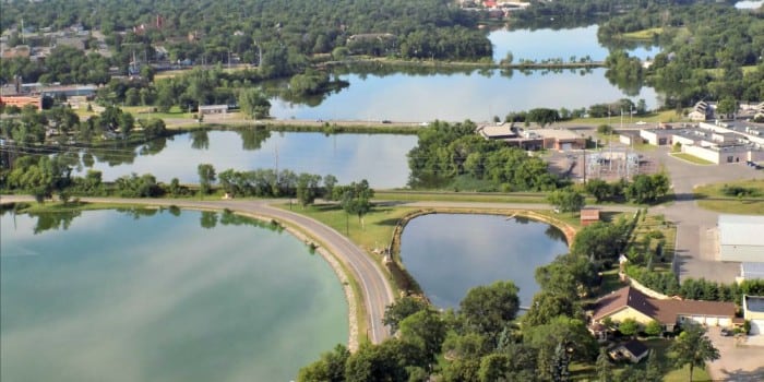 Heading West from Downtown over Lake Winona and Lake Agnes