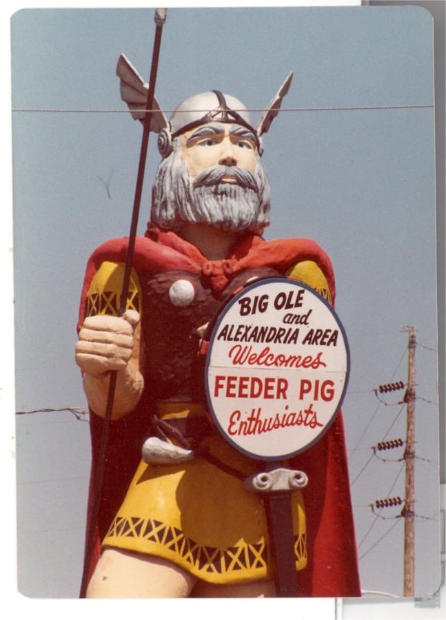 Color photo showing Big Ole's gray beard and a welcome to Feeder Pig Enthusiasts. Photo courtesy of Douglas County Historical Society.