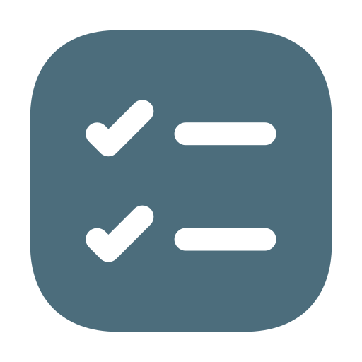 A rounded square icon with two check marks on the left and two horizontal lines on the right, symbolizing a completed checklist or tasks. The blue-gray icon inspires you to explore Alexandria MN and keep your adventures organized.