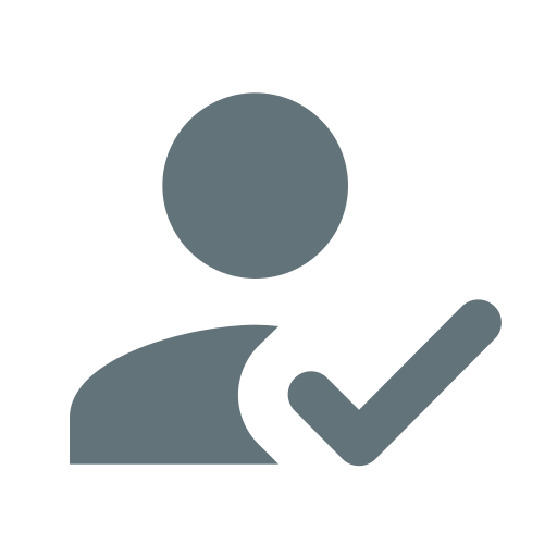 Gray icon of a person with a large check mark overlapping the lower right side, representing user verification or approval—ideal for profiles such as a trusted Fishing Guide.
