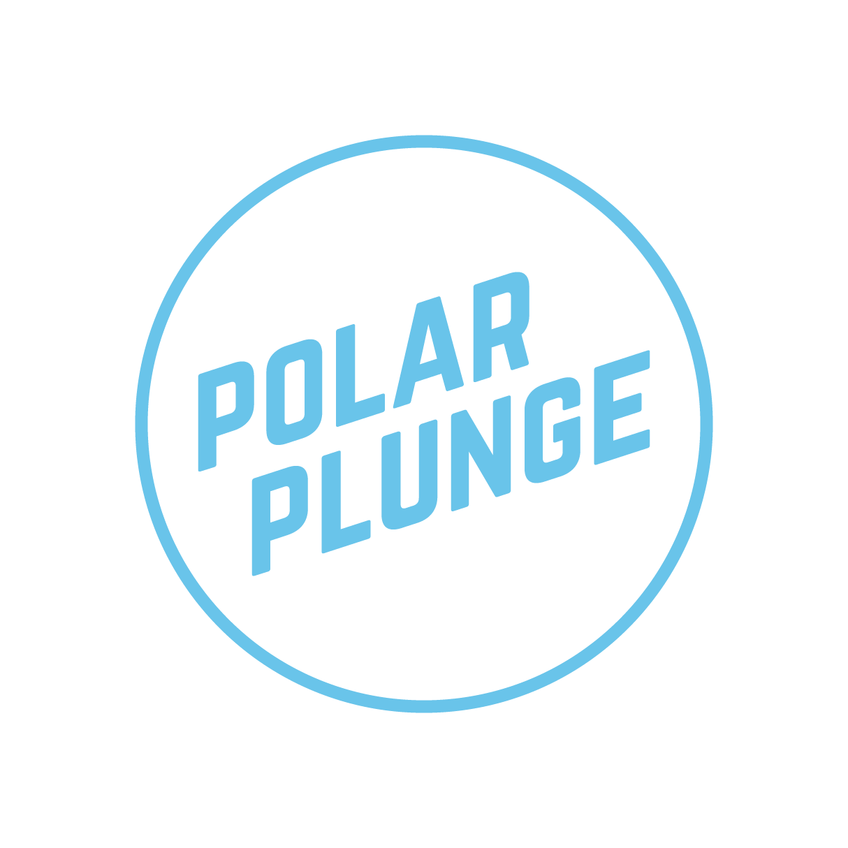 Light blue text reading "POLAR PLUNGE" in bold, angled capital letters is centered inside a light blue circle on a light gray background, representing the Alexandria Polar Plunge for Special Olympics Minnesota.