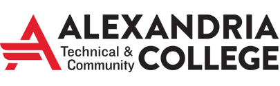 Logo for Alexandria Technical & Community College, featuring a stylized red "A" on the left and the college name in bold black text to the right—ideal for promoting Mechatronics Summer Camp for grades 10-12.
